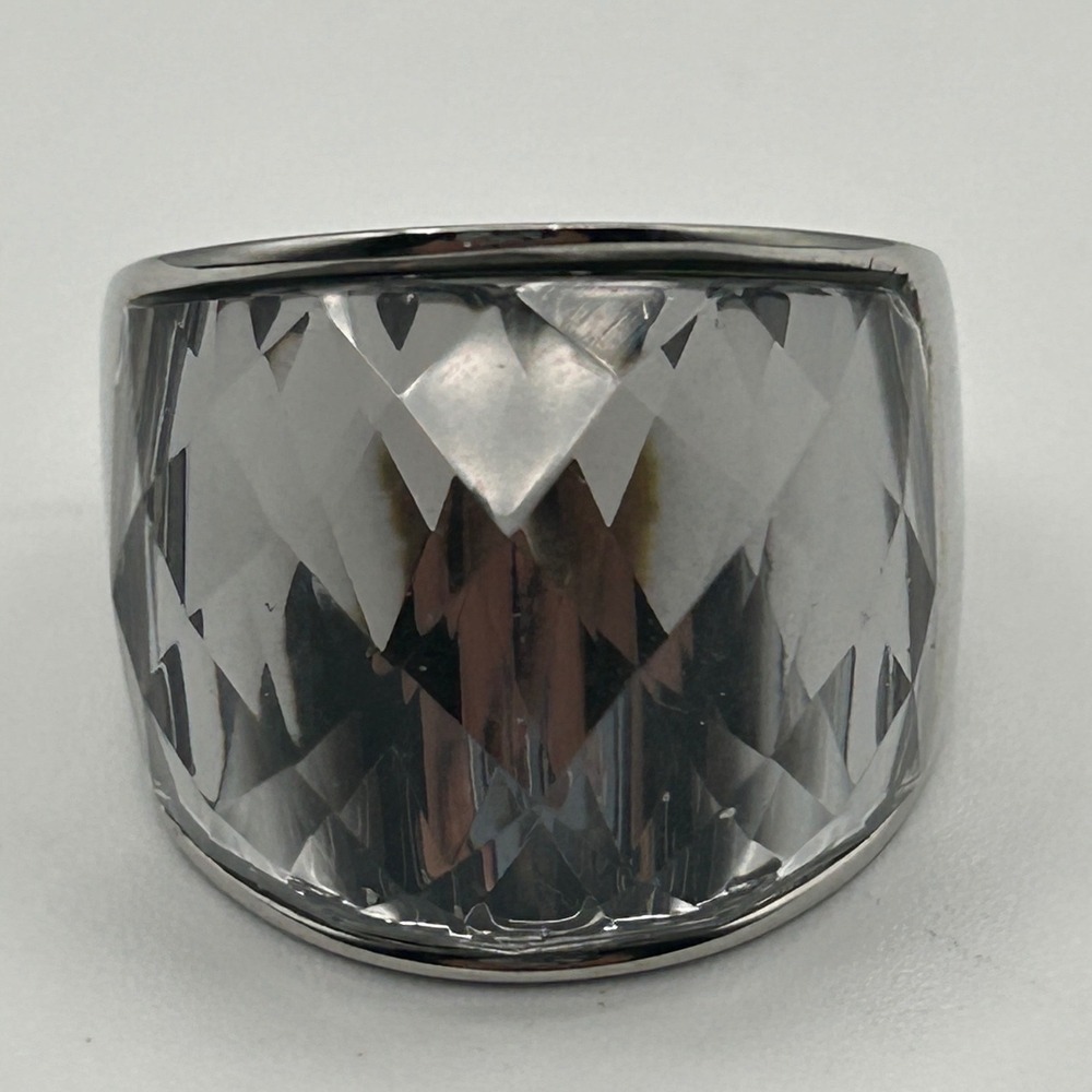Modern Simona Collini Italy Statement Ring Faceted Crystal Stainless Steel Sz 9